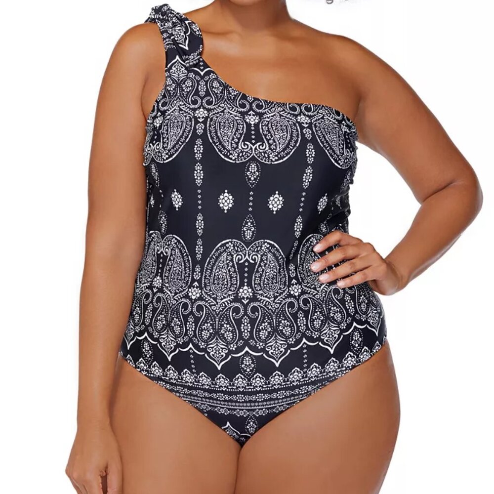 NWT Raisins Curve Marita One-Shoulder Adjustable One Piece Size 18W $100 LLL95